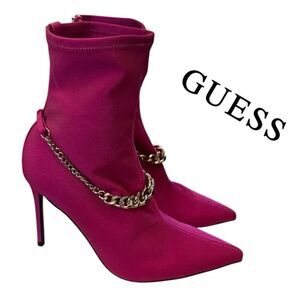 New GUESS Women Forsta Fuschia Pink Women's Chain Stiletto Ankle Boots Booties 8